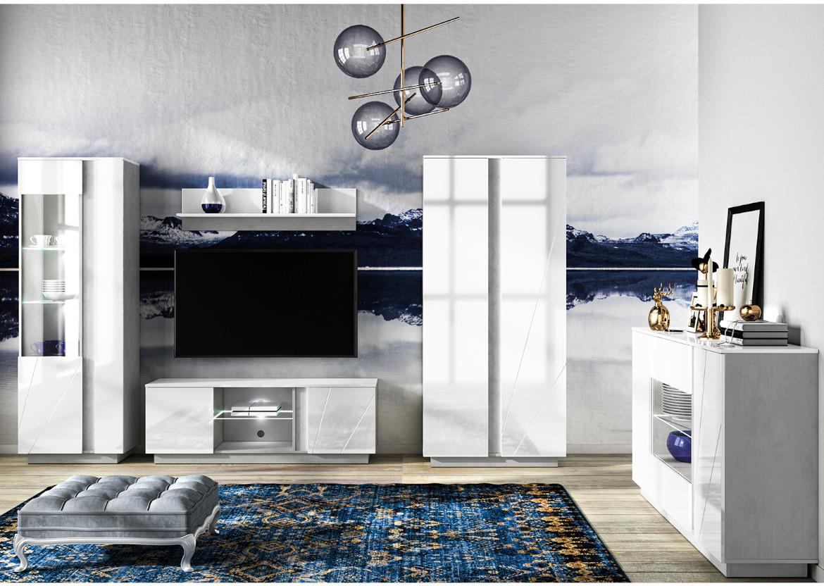 Lumens 10 klub sto 1 polica 100x60x52 cm bela visoki sjaj/beton