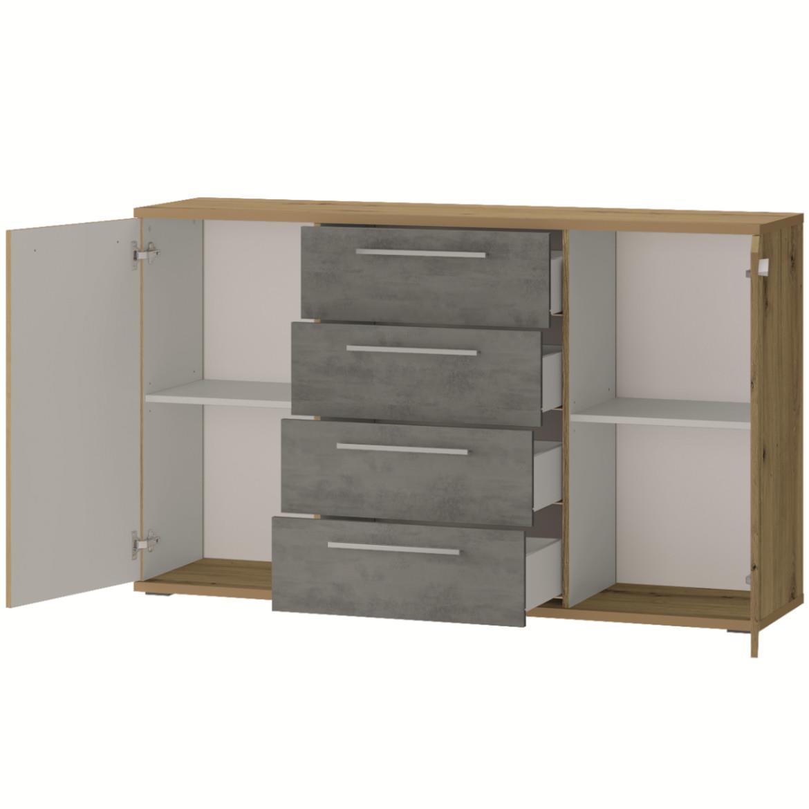 Lousiana komoda 2 vrata+4 fioke 150x38x89 cm siva/natur (artisan hrast)