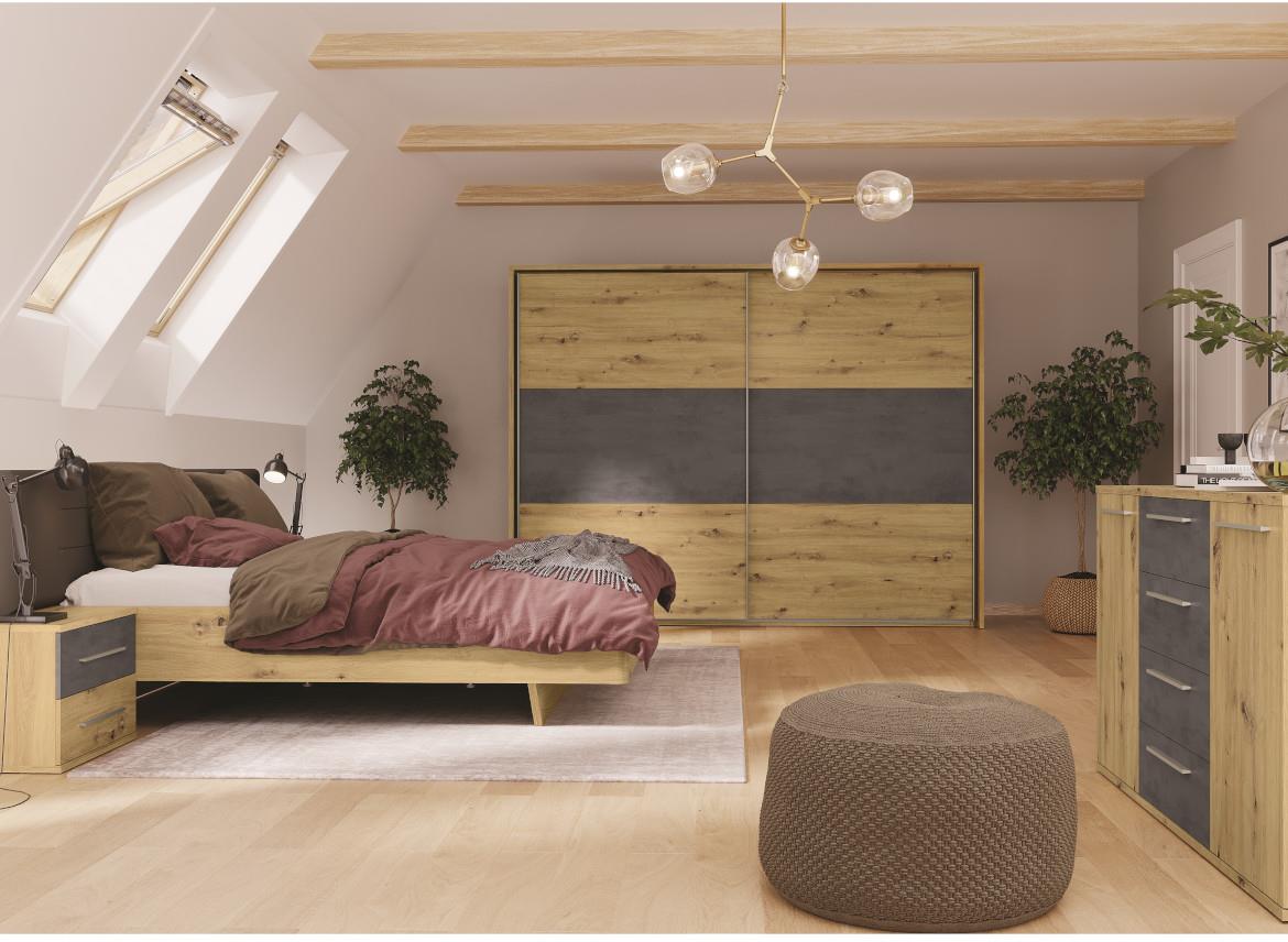 Lousiana komoda 2 vrata+4 fioke 150x38x89 cm siva/natur (artisan hrast)