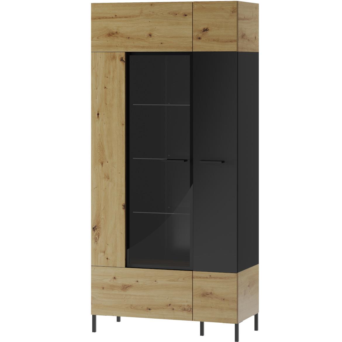 Lucas 12 vitrina 2 vrata 90x42x193 cm natur (artisan hrast) / crna
