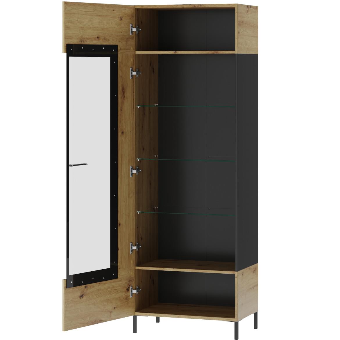 Lucas 10 vitrina 1 vrata 65x42x193 cm natur (artisan hrast) / crna