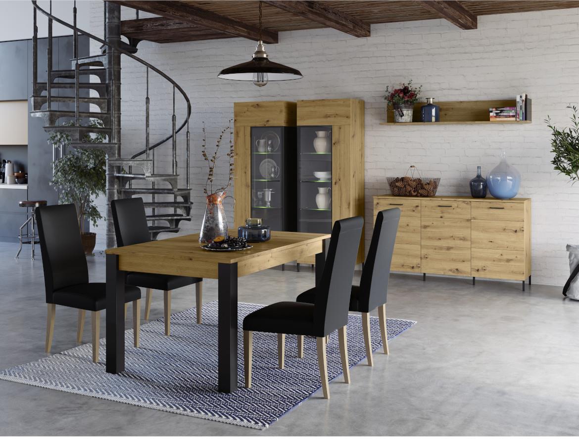Lucas 10 vitrina 1 vrata 65x42x193 cm natur (artisan hrast) / crna