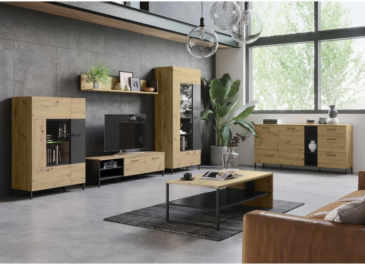 Lucas 10 vitrina 1 vrata 65x42x193 cm natur (artisan hrast) / crna