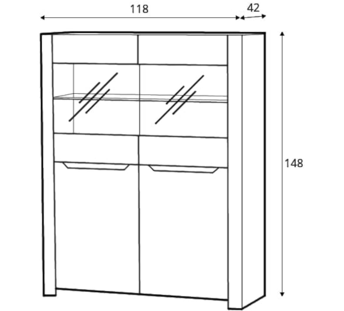 Desjo 03 vitrina 2 vrata 118x42x148 cm natur (San Remo hrast)