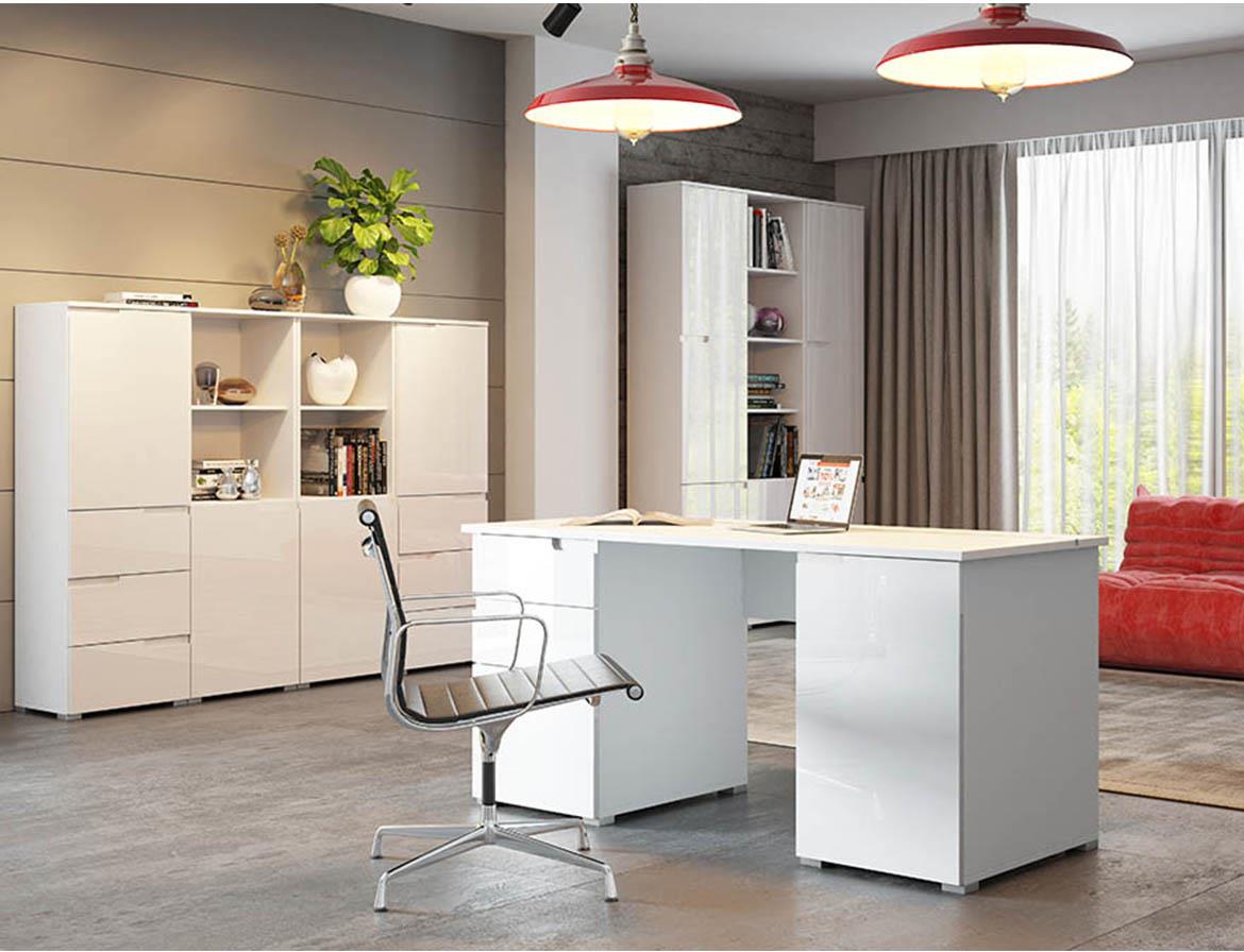 Selene 8 komoda 2 vrata+4 fioke 165x40x80 cm bela visoki sjaj