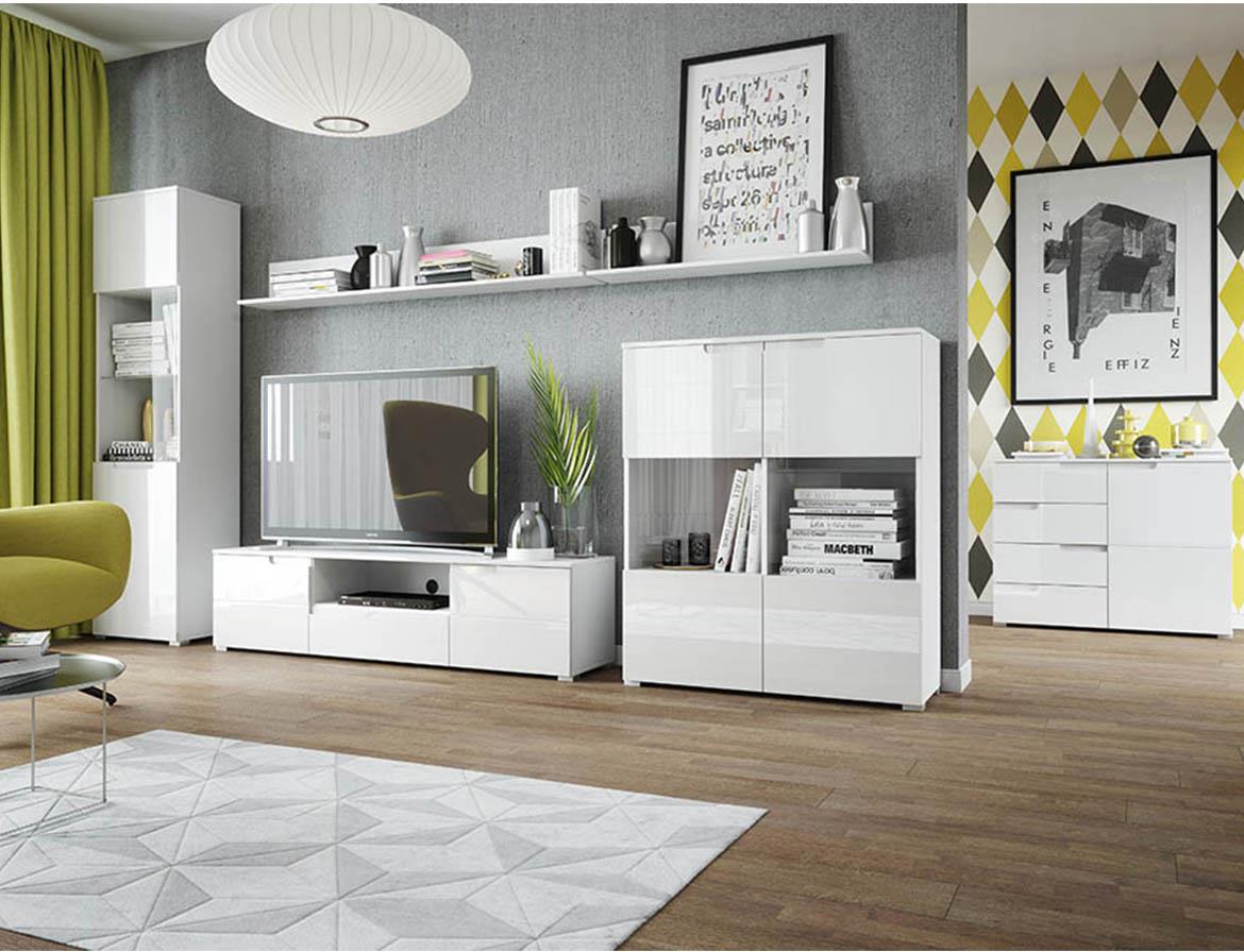 Selene 8 komoda 2 vrata+4 fioke 165x40x80 cm bela visoki sjaj