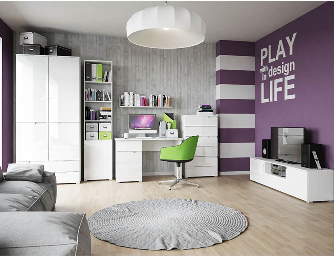 Selene 8 komoda 2 vrata+4 fioke 165x40x80 cm bela visoki sjaj