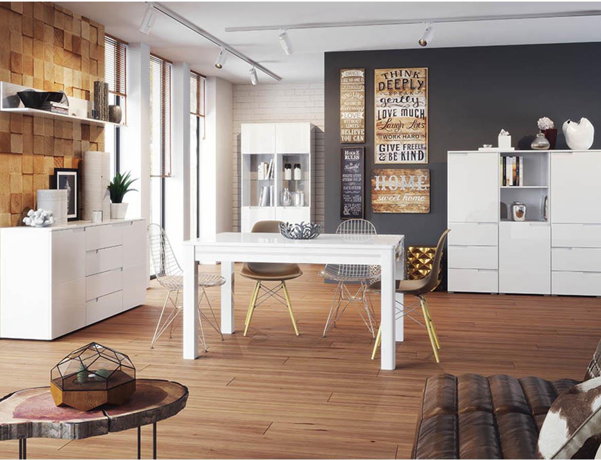 Selene 8 komoda 2 vrata+4 fioke 165x40x80 cm bela visoki sjaj