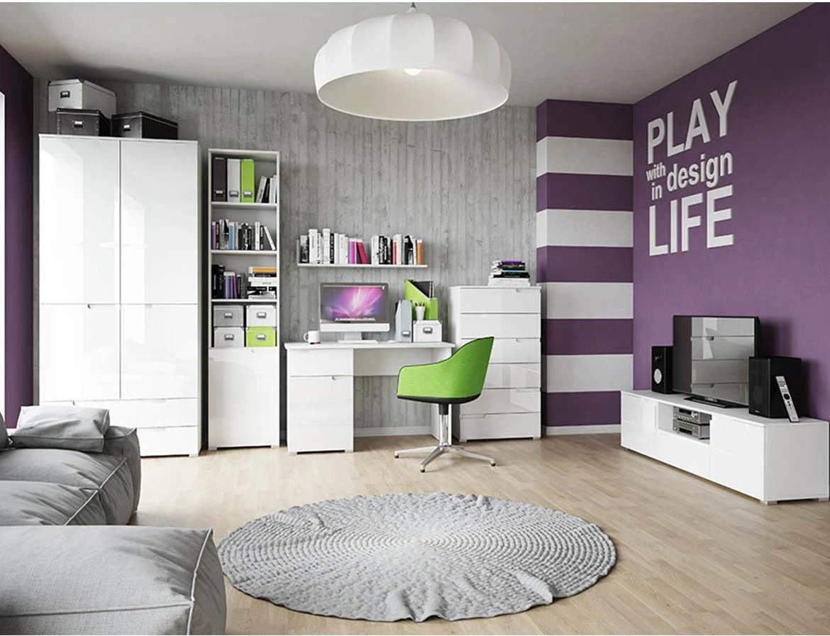 Selene 7 komoda 2 vrata+2 fioke 100x40x119 cm bela visoki sjaj