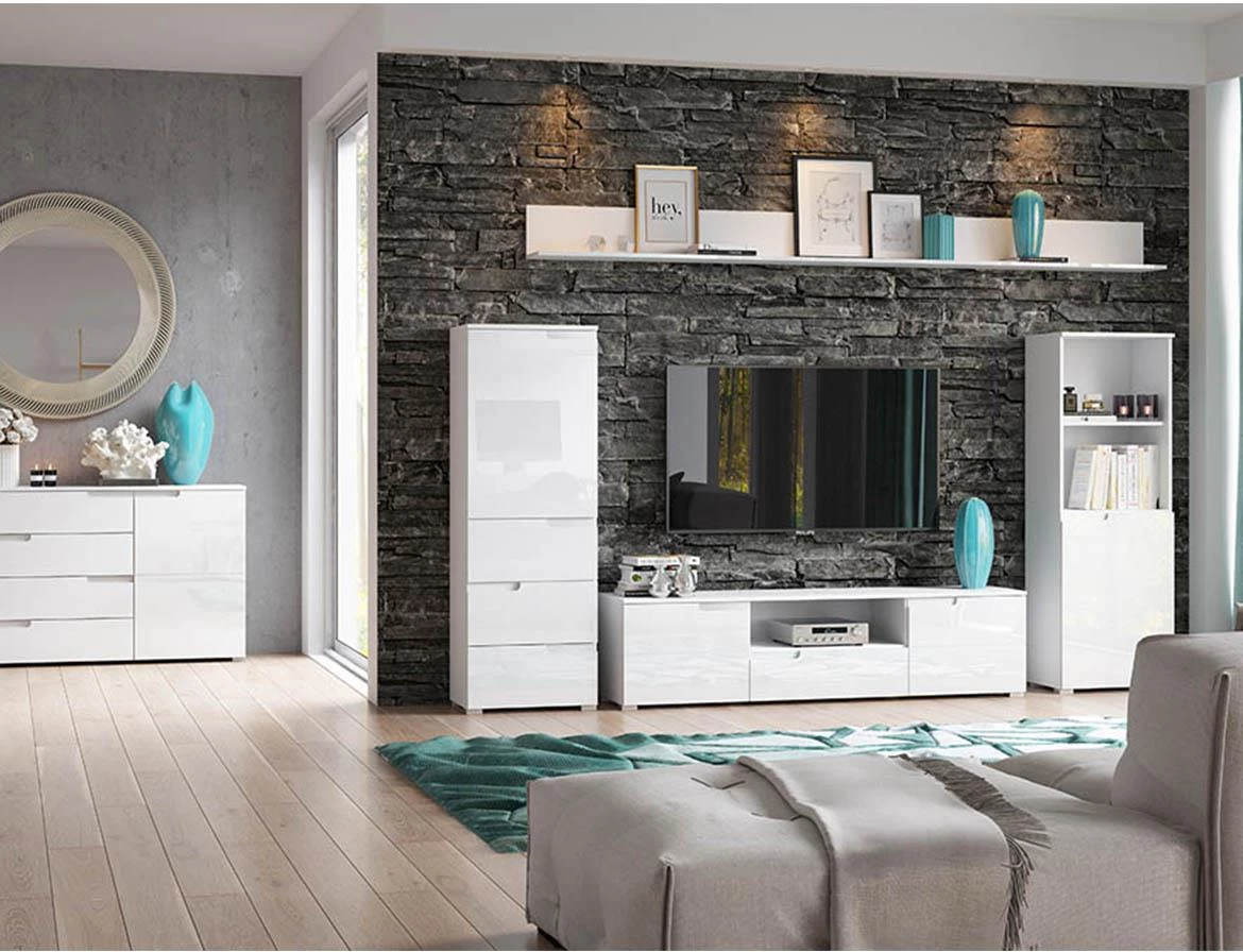 Selene3 komoda 6 fioke 65x40x119 cm bela visoki sjaj