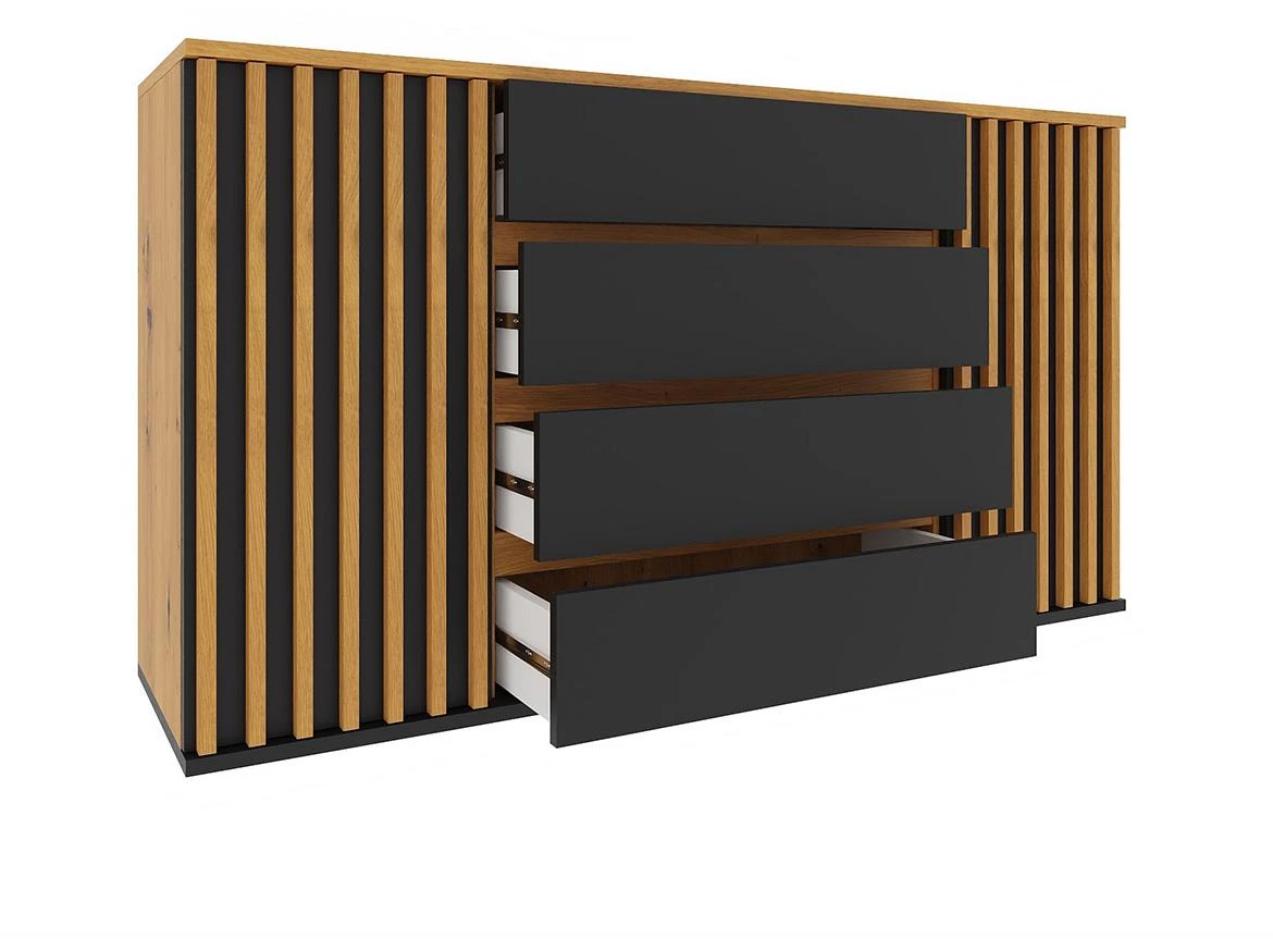 Nairobi komoda 2 vrata+4 fioke 160x44x83 cm natur (artisan hrast)/crna