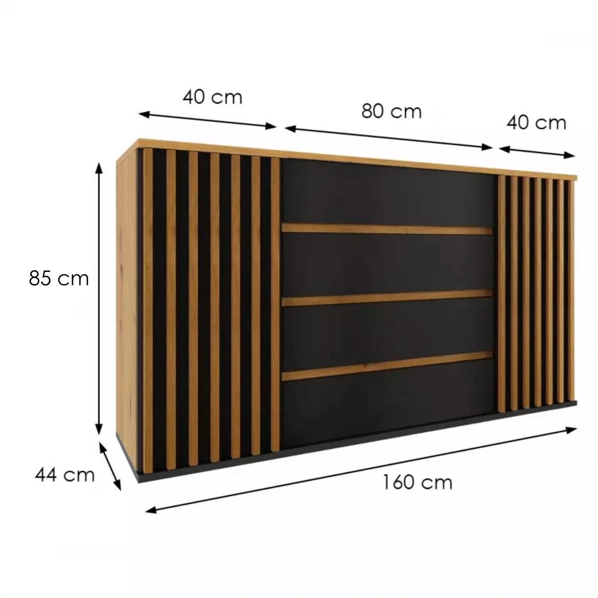 Nairobi komoda 2 vrata+4 fioke 160x44x83 cm natur (artisan hrast)/crna