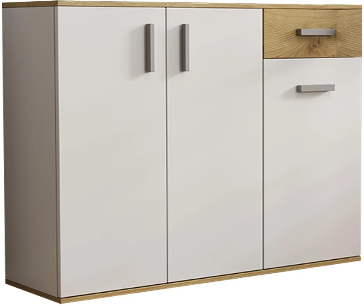 Justus 07 komoda 3 vrata+1 fioka 108x30x82,5 cm natur (artisan hrast)/bela