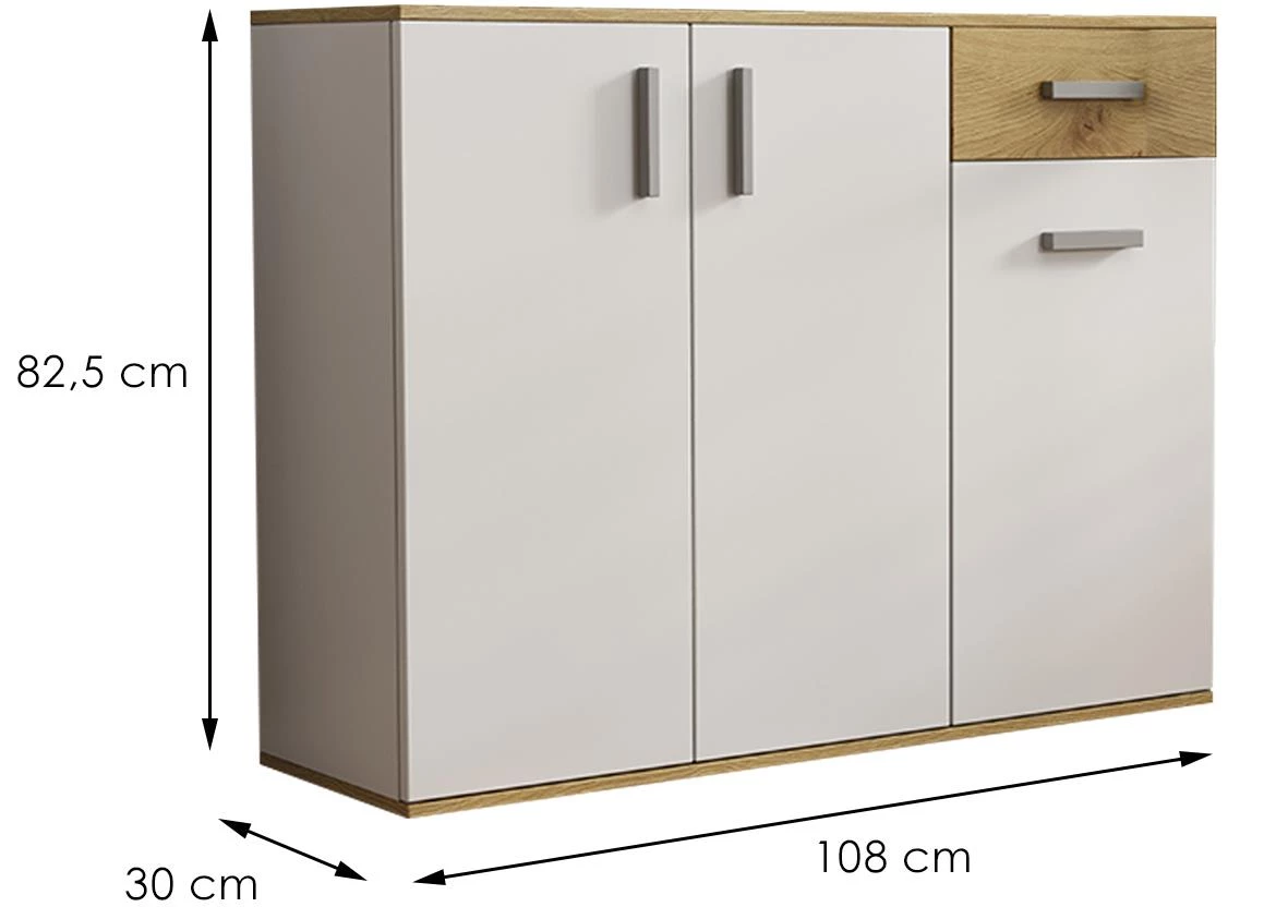 Justus 07 komoda 3 vrata+1 fioka 108x30x82,5 cm natur (artisan hrast)/bela