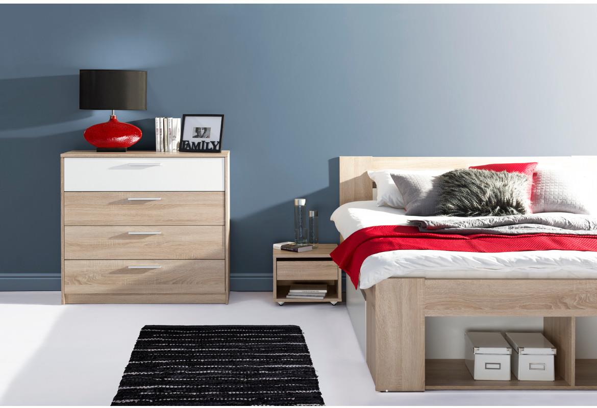 Milo 09 krevet+nocni ormarici 166x205x86 cm beli/natur (sonoma hrast)