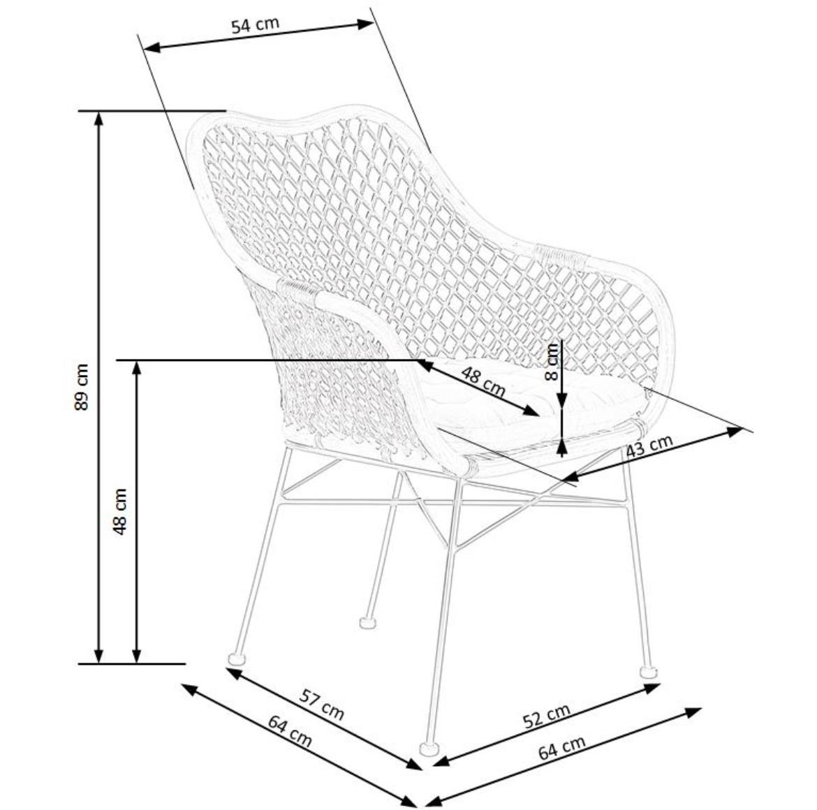 Stolica K336 64x64x89 cm natur ratan/crni metal