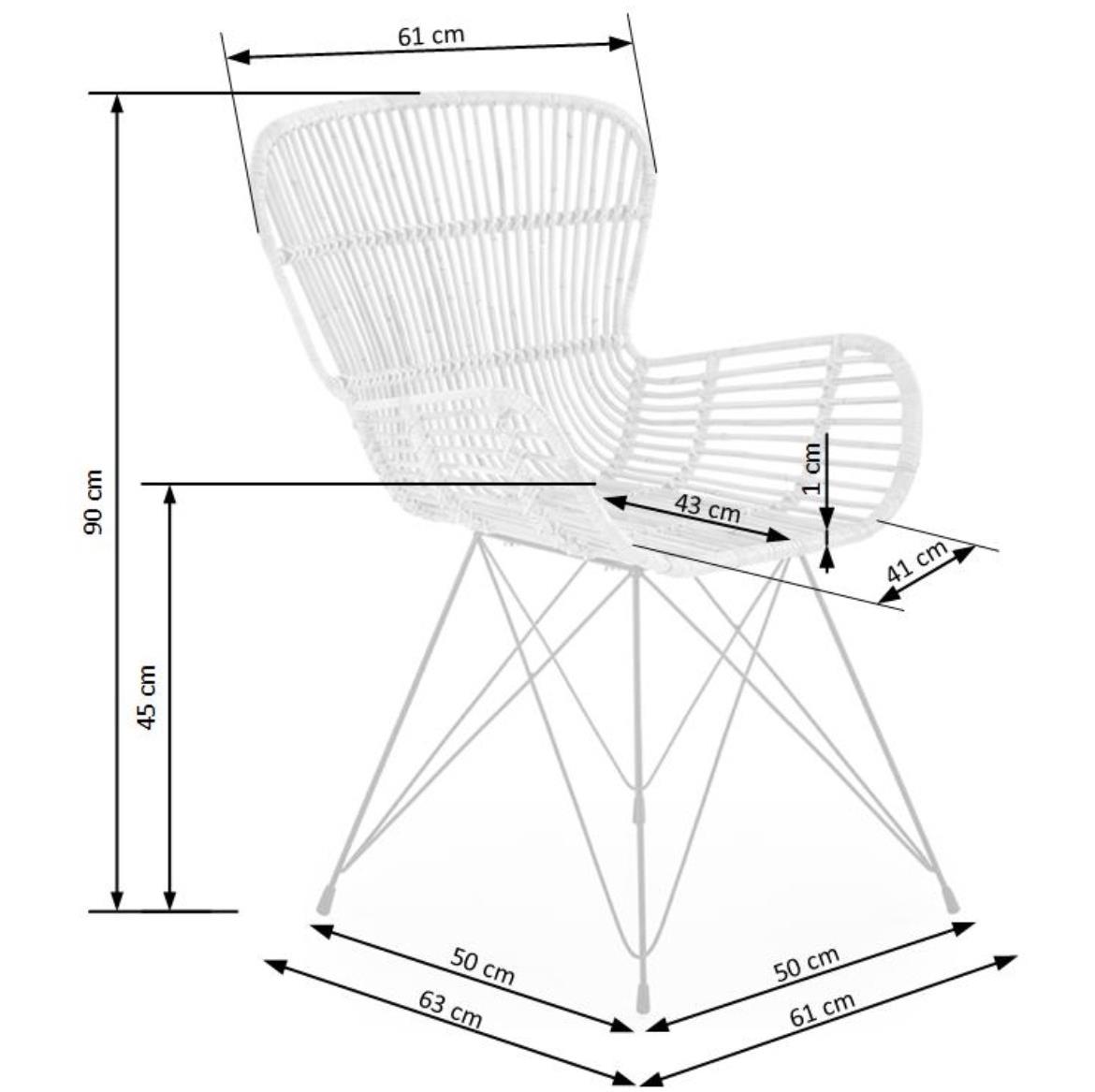 Stolica K335 61x63x90 cm natur ratan/crni metal