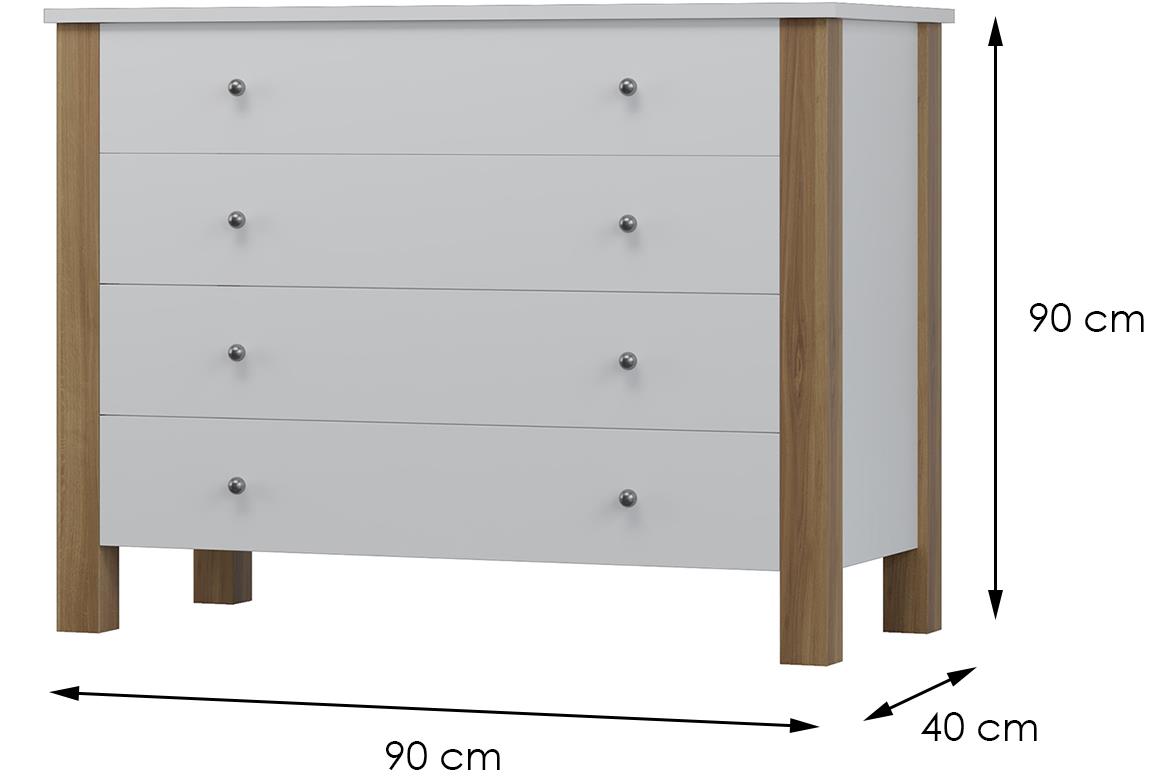 Oscar komoda 4 fioke 90x40x90 cm bela