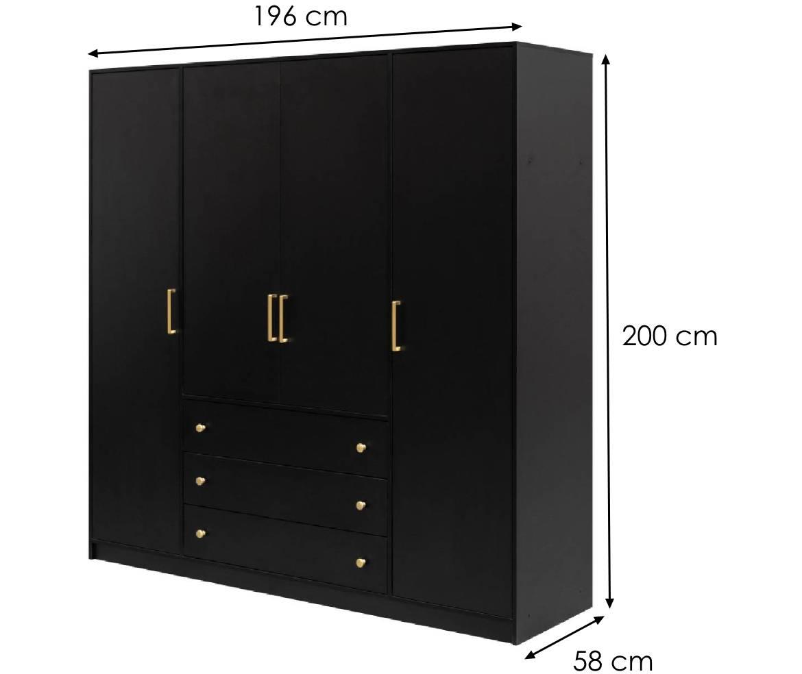 Bali D4 retro ormar 4 vrata + 3 fioke 196x58x200 cm crni