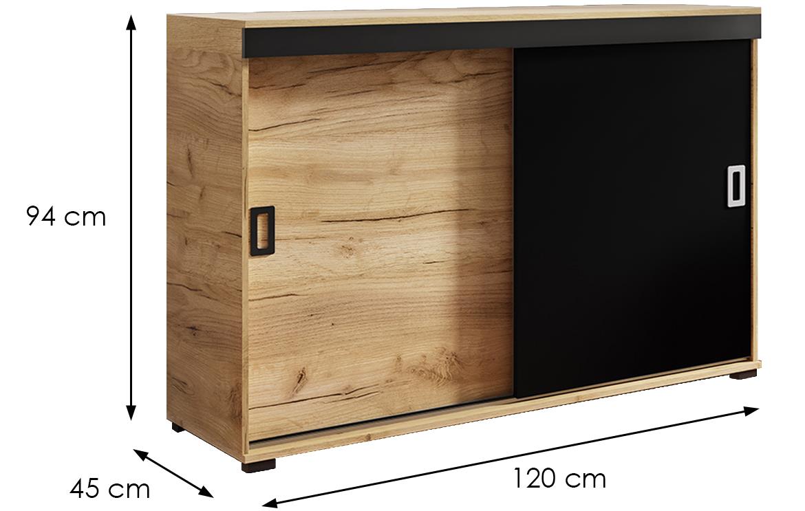 Retro 120 komoda 2 vrata 120x45x94 cm natur/crna