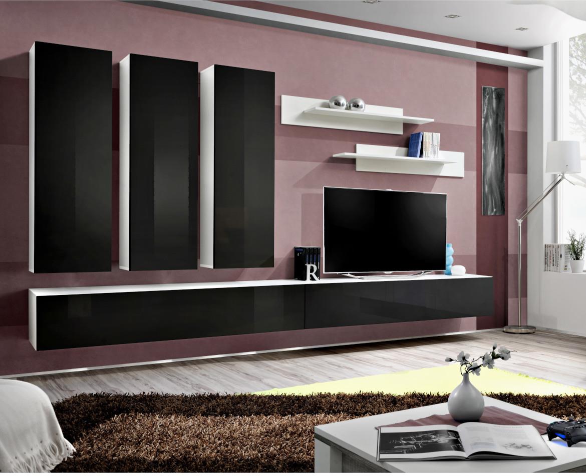 Fly EE1 regal 320x40x156 cm crno/beli visoki sjaj