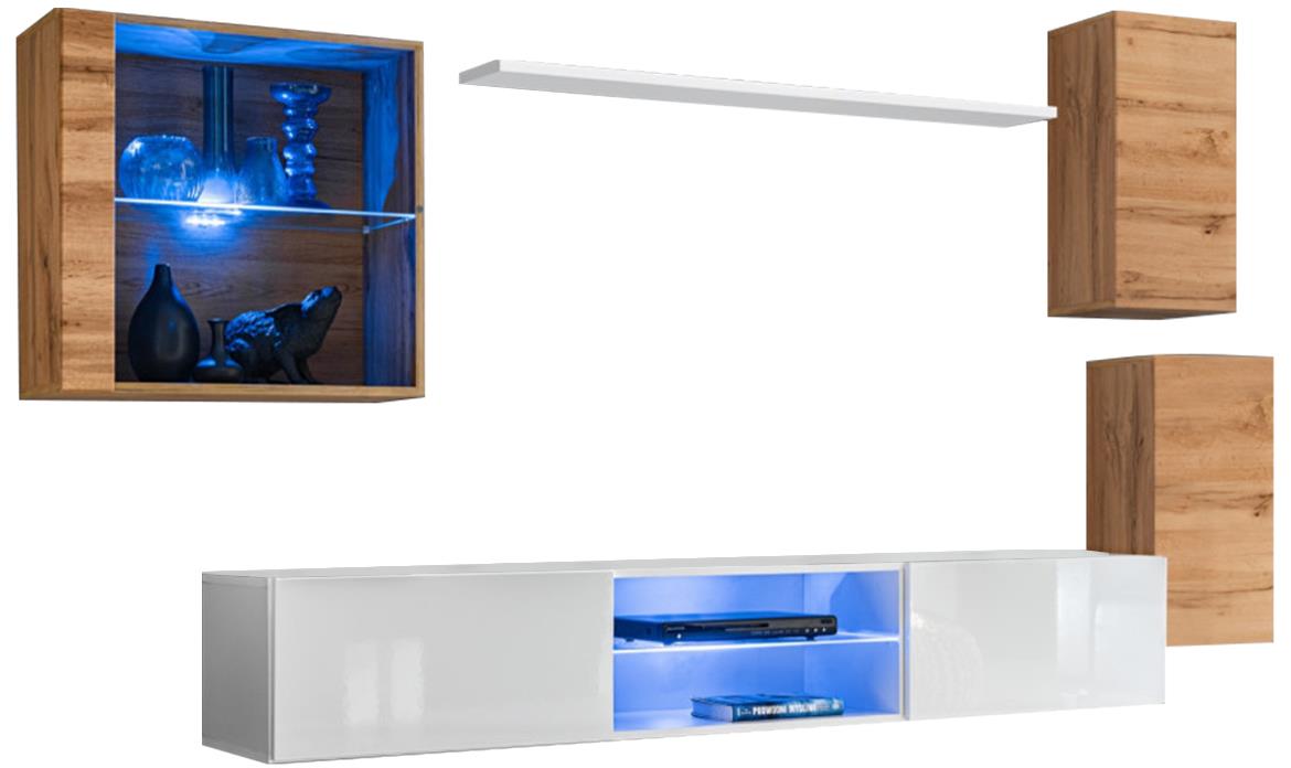 Switch XXIII regal 270x40x160 cm bela visoki sjaj/natur(wotan hrast)