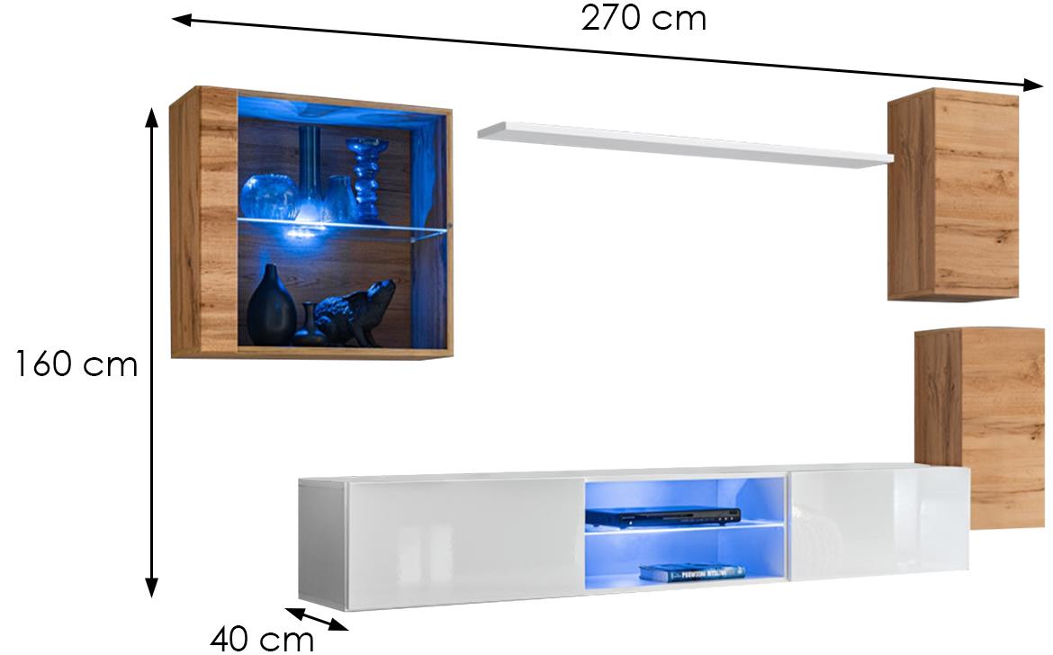 Switch XXIII regal 270x40x160 cm bela visoki sjaj/natur(wotan hrast)