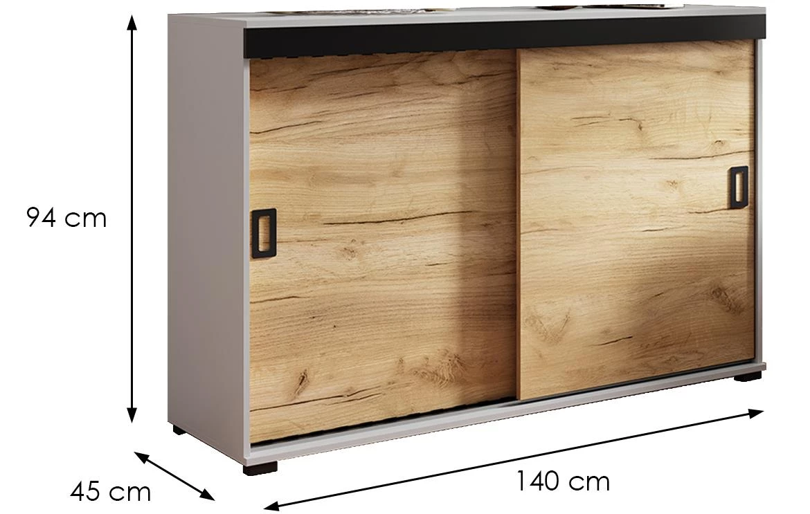 Retro 140 komoda 2 vrata 140x45x94 cm bela/natur