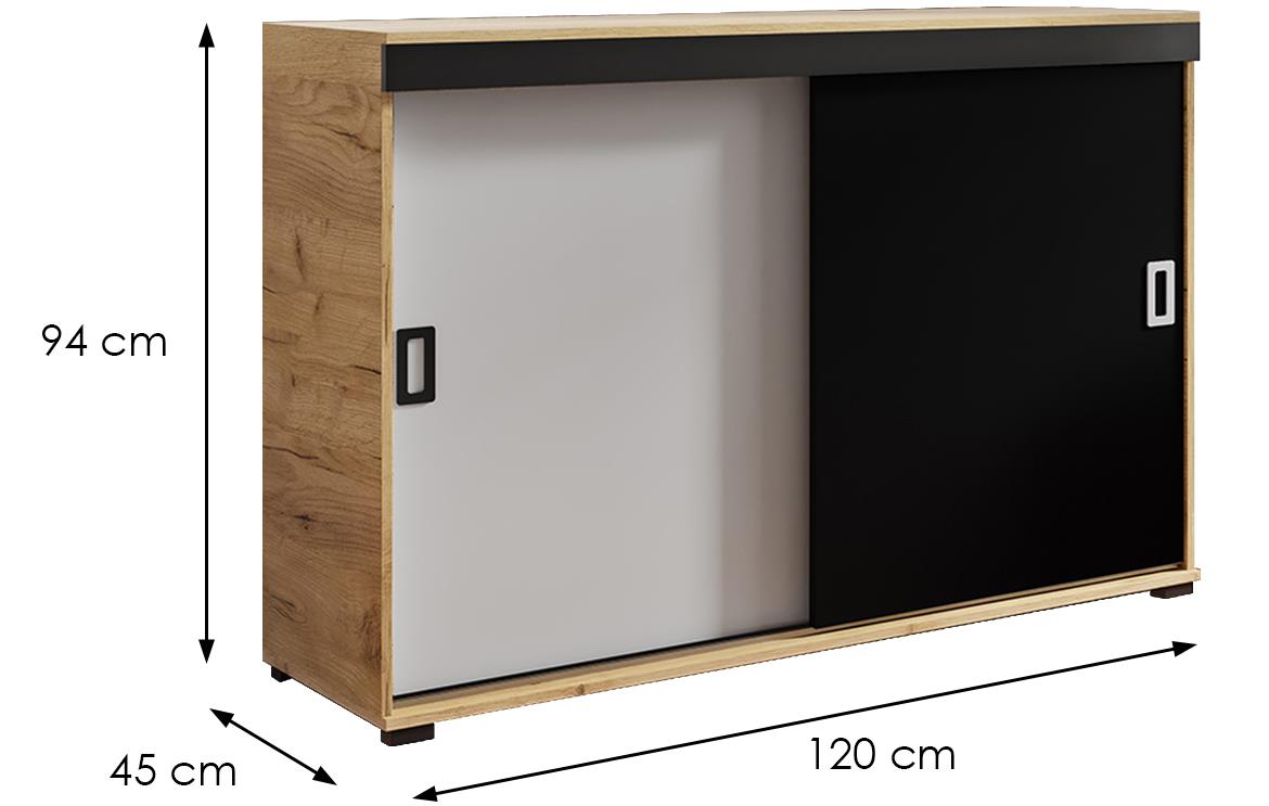 Retro 120 komoda 2 vrata 120x45x94 cm bela/crna/natur