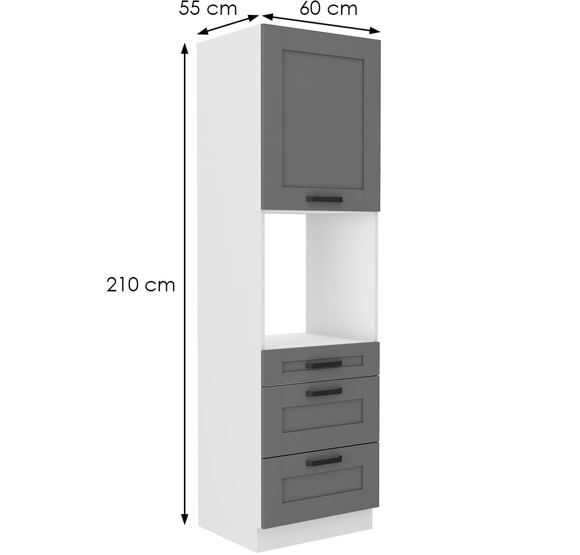 Luna 60DPS-210 3S 1F kuhinjski element 1 vrata + 3 fioke 60x55x210 cm tamno siva/bela