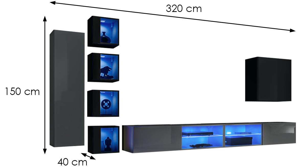 Switch XXVI regal 320x40x150 cm siva/crna visoki sjaj