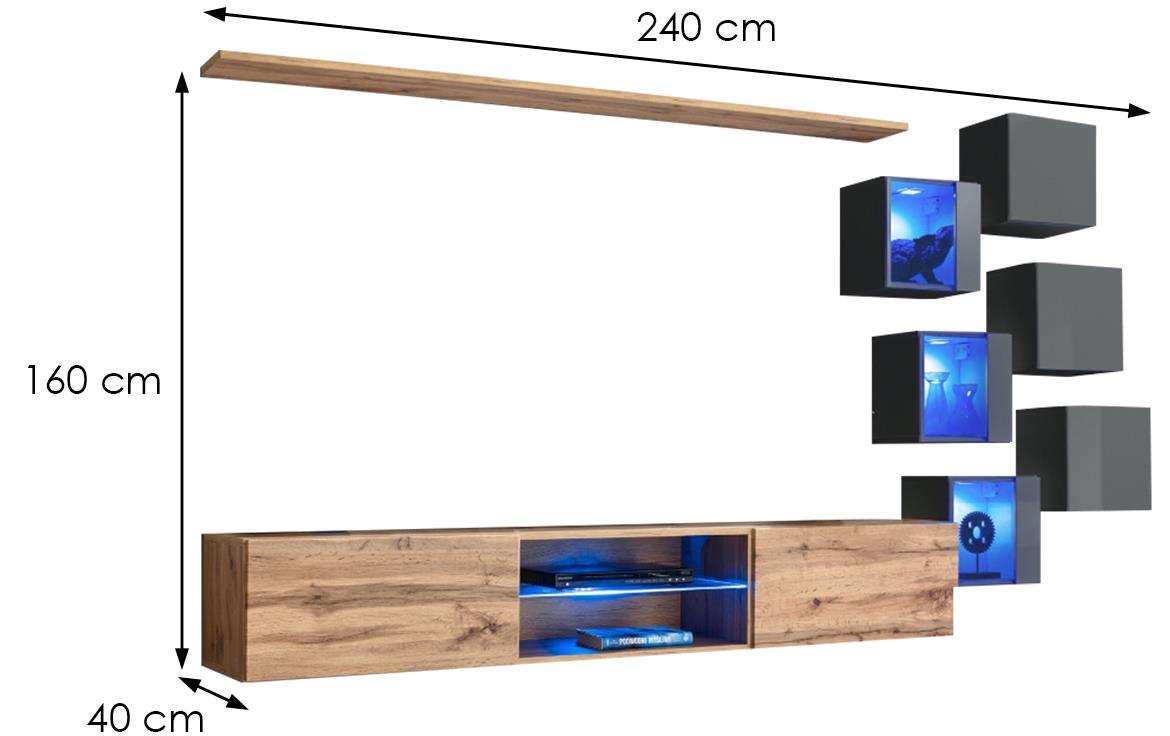 Switch Xxi regal 240x40x160 cm natur (wotan hrast)/siva visoki sjaj