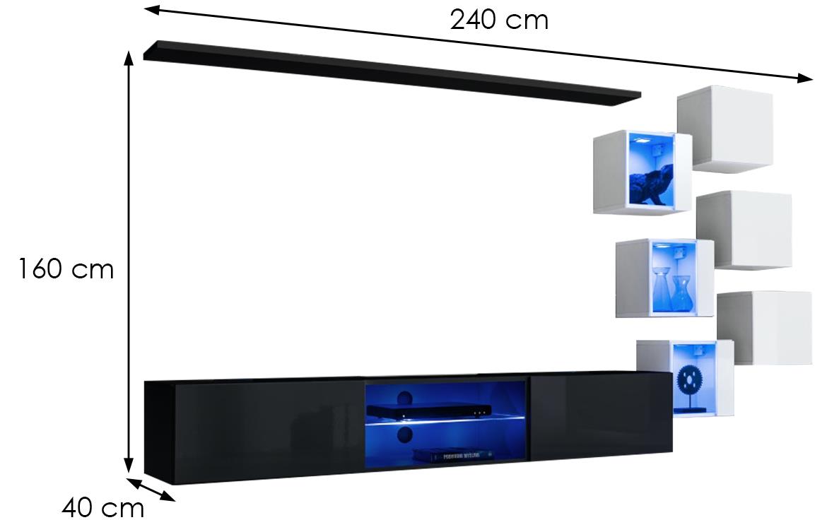 Switch Xxi regal 240x40x160 cm crna/bela visoki sjaj