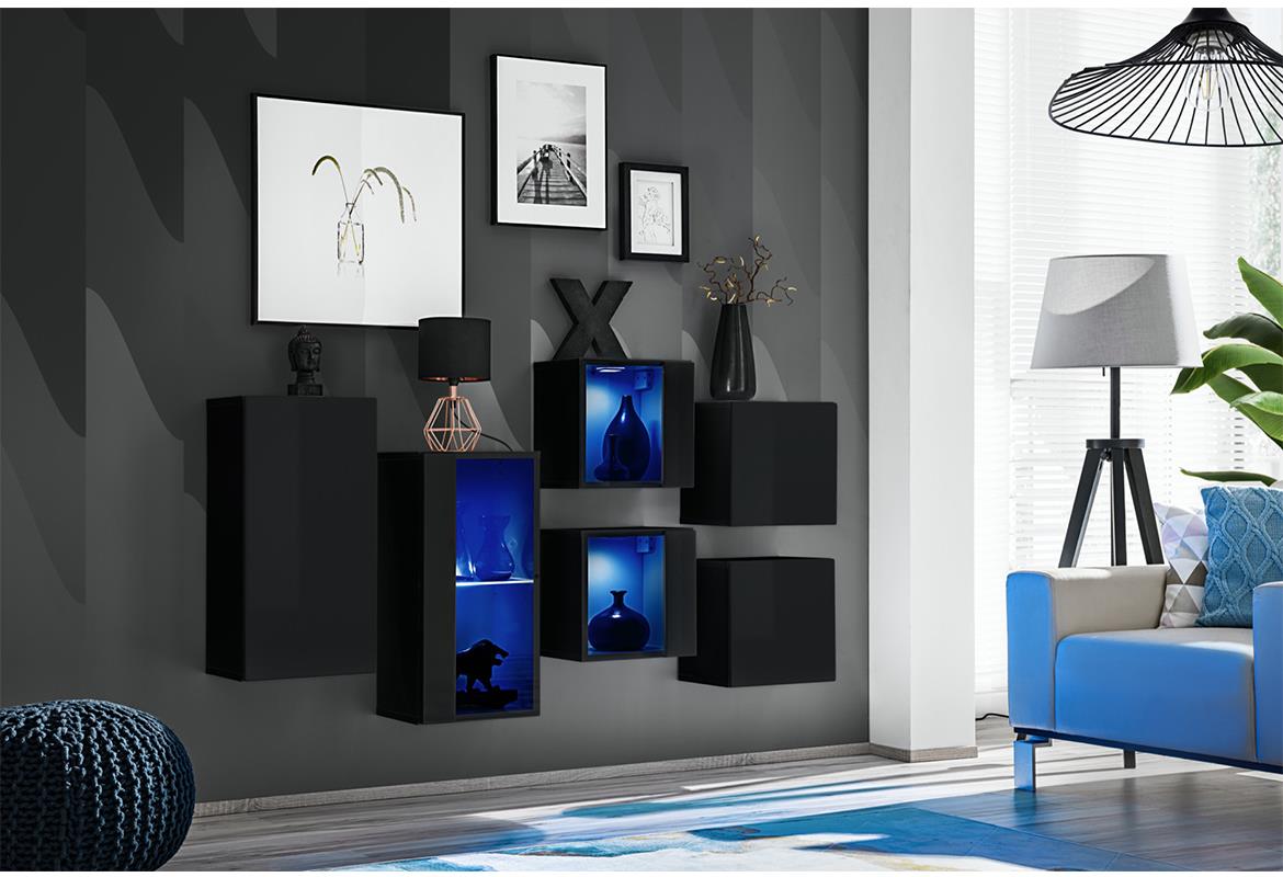 Switch SB IV set visecih ormarica 150x30x80 cm crna visoki sjaj