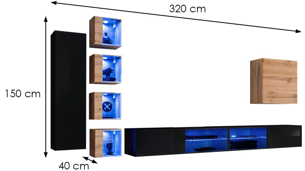 Switch Xxvi regal 320x40x150 cm crna visoki sjaj/natur(wotan hrast)