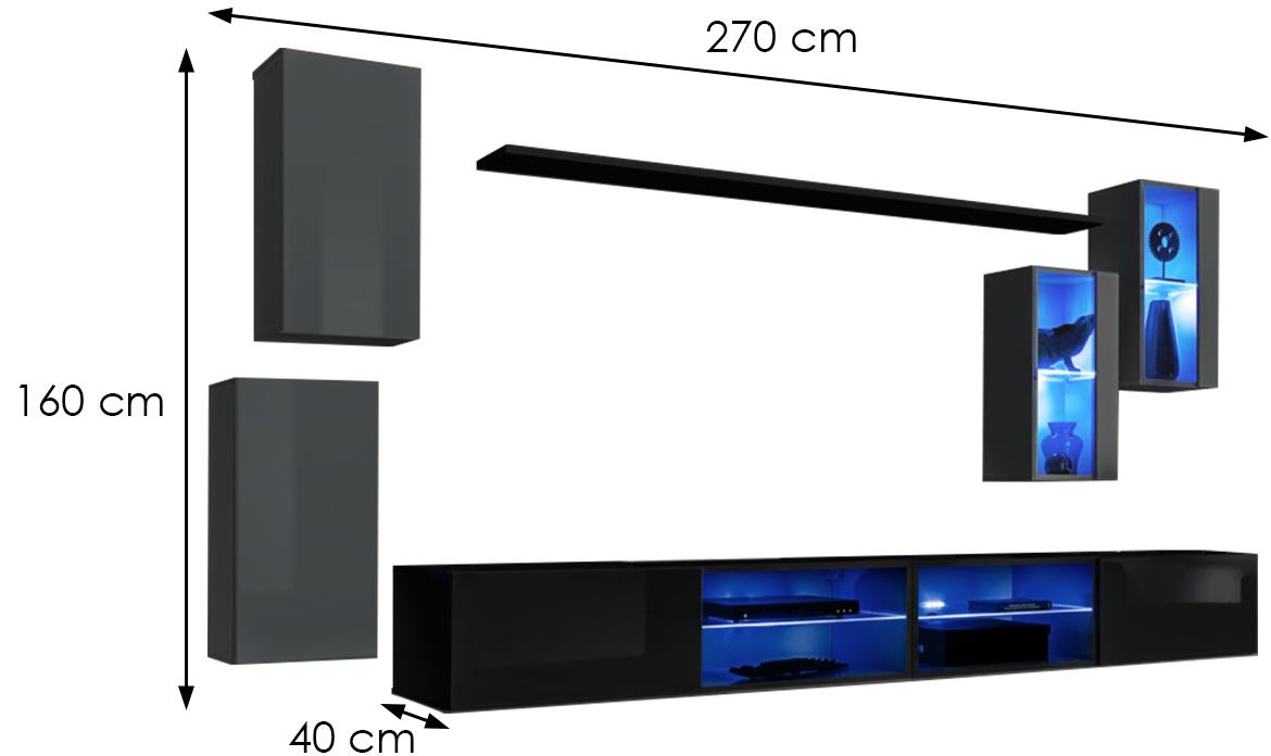 Switch Xxv regal 270x40x160 cm crna/siva visoki sjaj