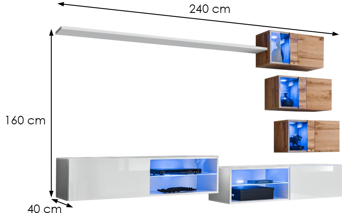 Switch Xxiv regal 240x40x160 cm bela visoki sjaj/natur (wotan hrast)