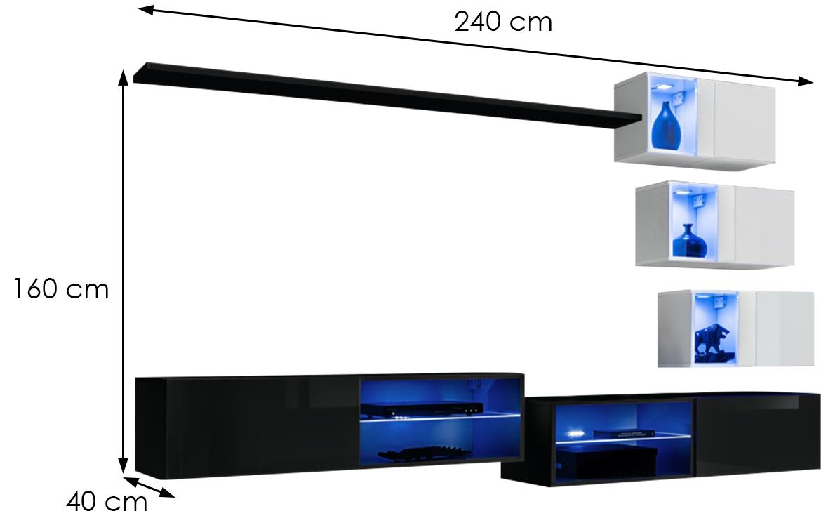 Switch Xxiv regal 240x40x160 cm crna/beli visoki sjaj