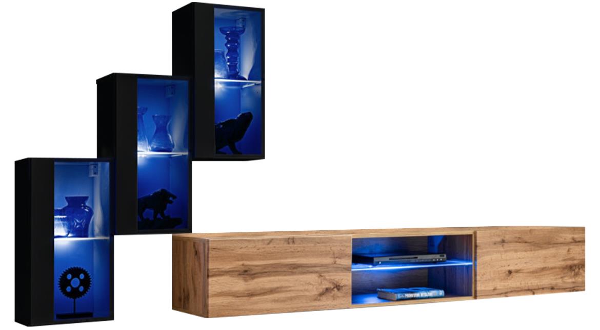 Switch  XXII regal 240x40x160 cm natur (wotan hrast)/crna visoki sjaj