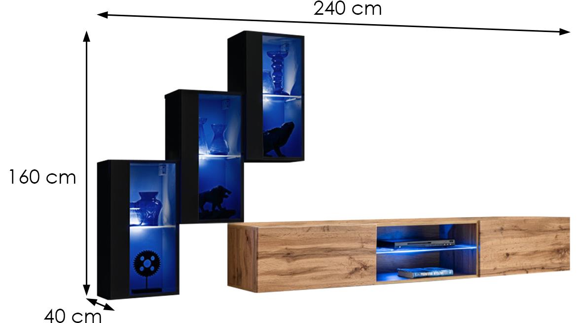 Switch  XXII regal 240x40x160 cm natur (wotan hrast)/crna visoki sjaj