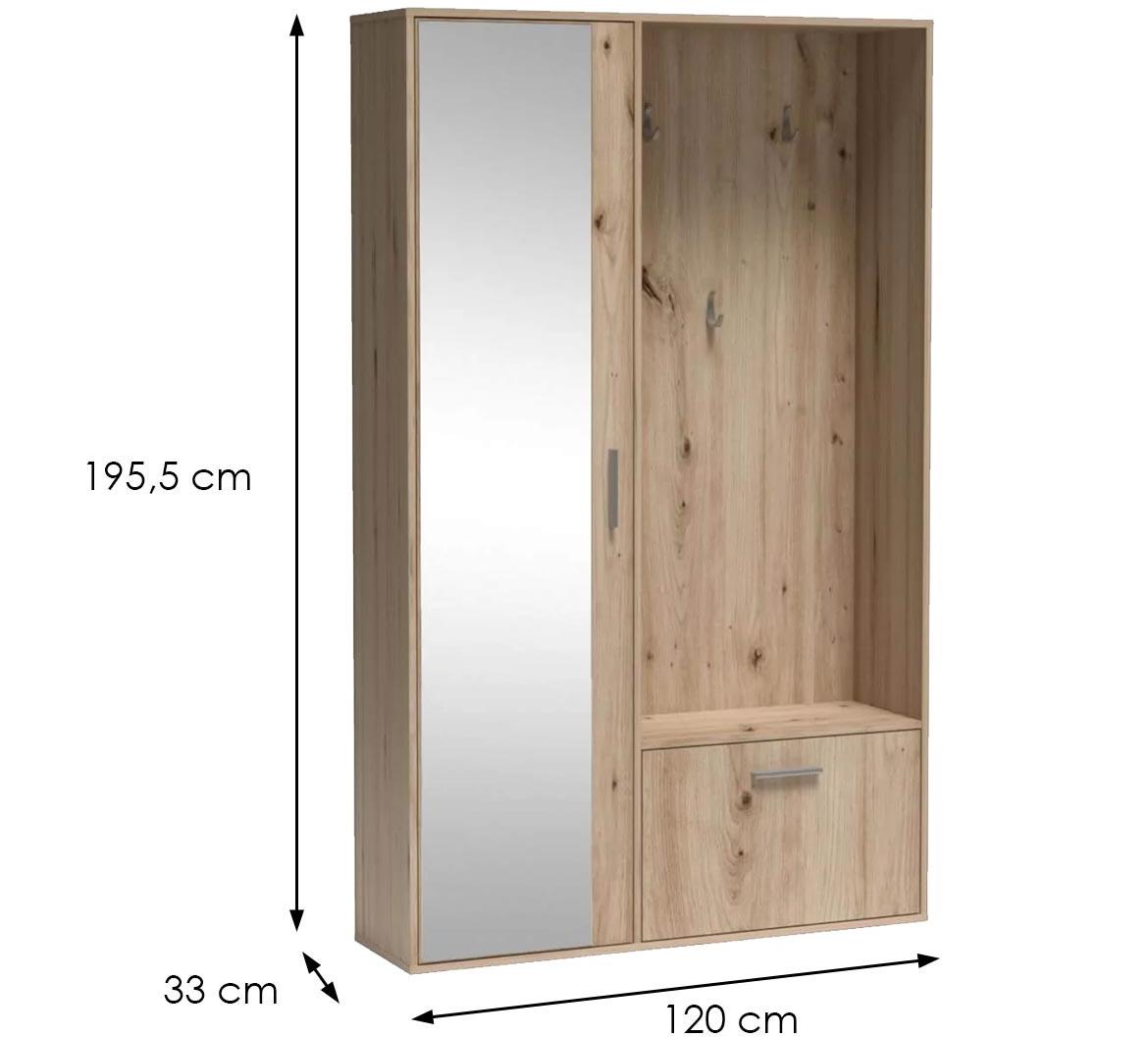 Bis predsoblje/ogledalo 120x33x195,5 cm natur (artisan hrast)