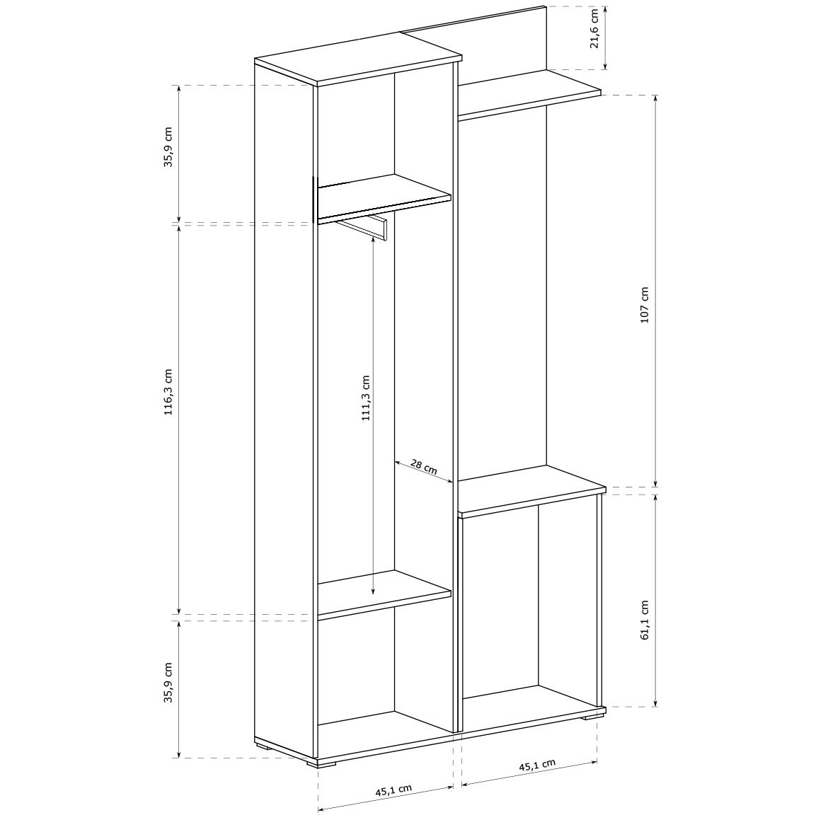 Lux predsoblje/ogledalo 97x30x195 cm sivi hrast/belo