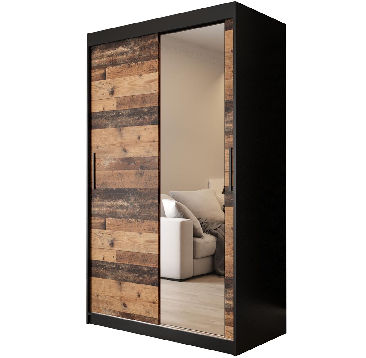 Old Wood ormar/ogledalo 2 vrata T2 120x62x200 cm rustik drvo/crni