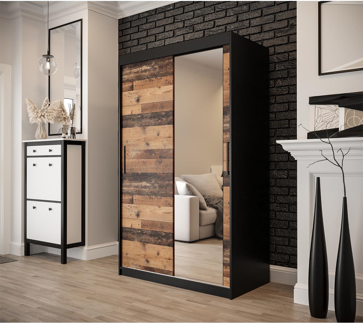 Old Wood ormar/ogledalo 2 vrata T2 120x62x200 cm rustik drvo/crni