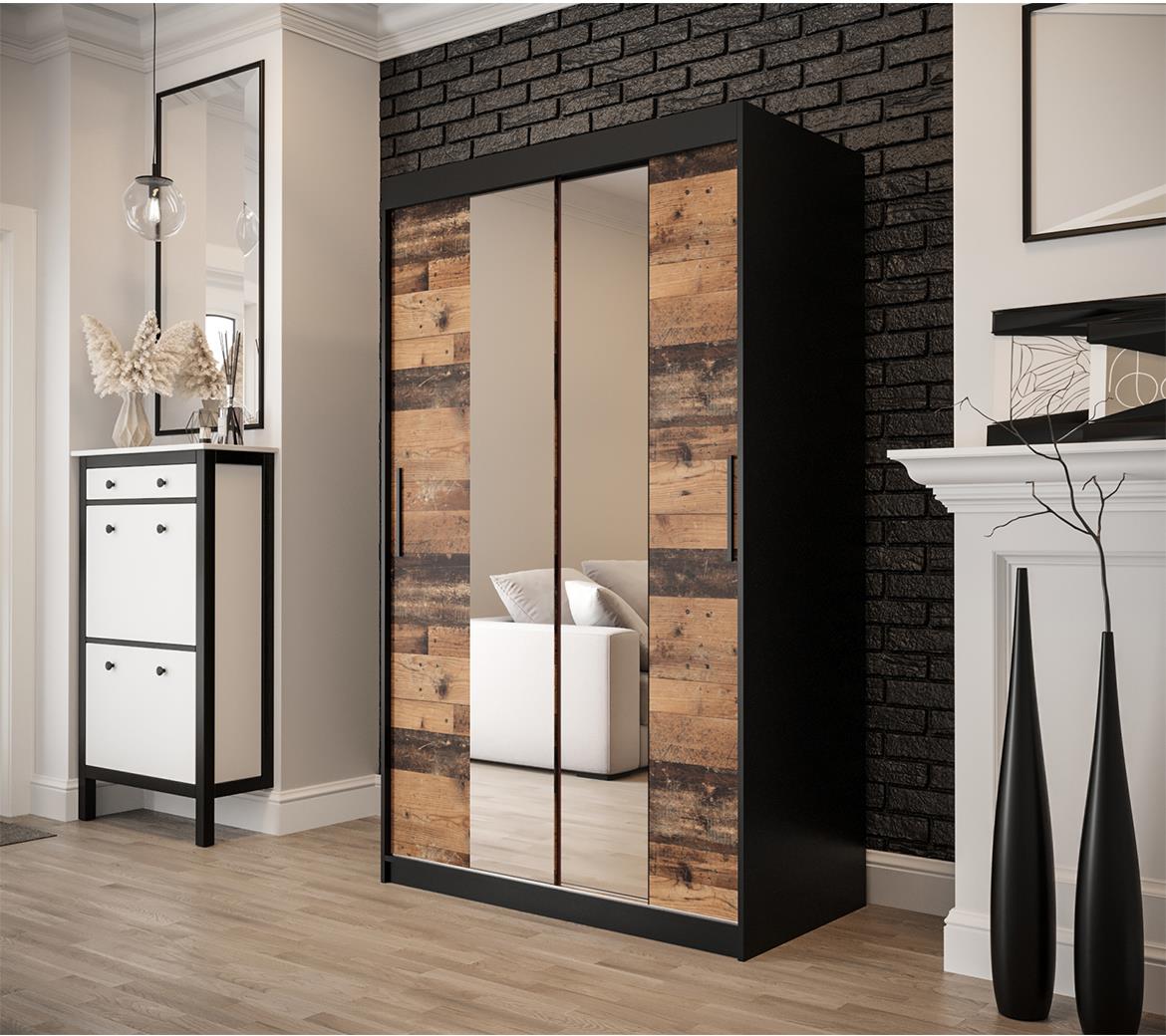 Old Wood ormar/ogledalo 2 vrata T1 120x62x200 cm rustik drvo/crni