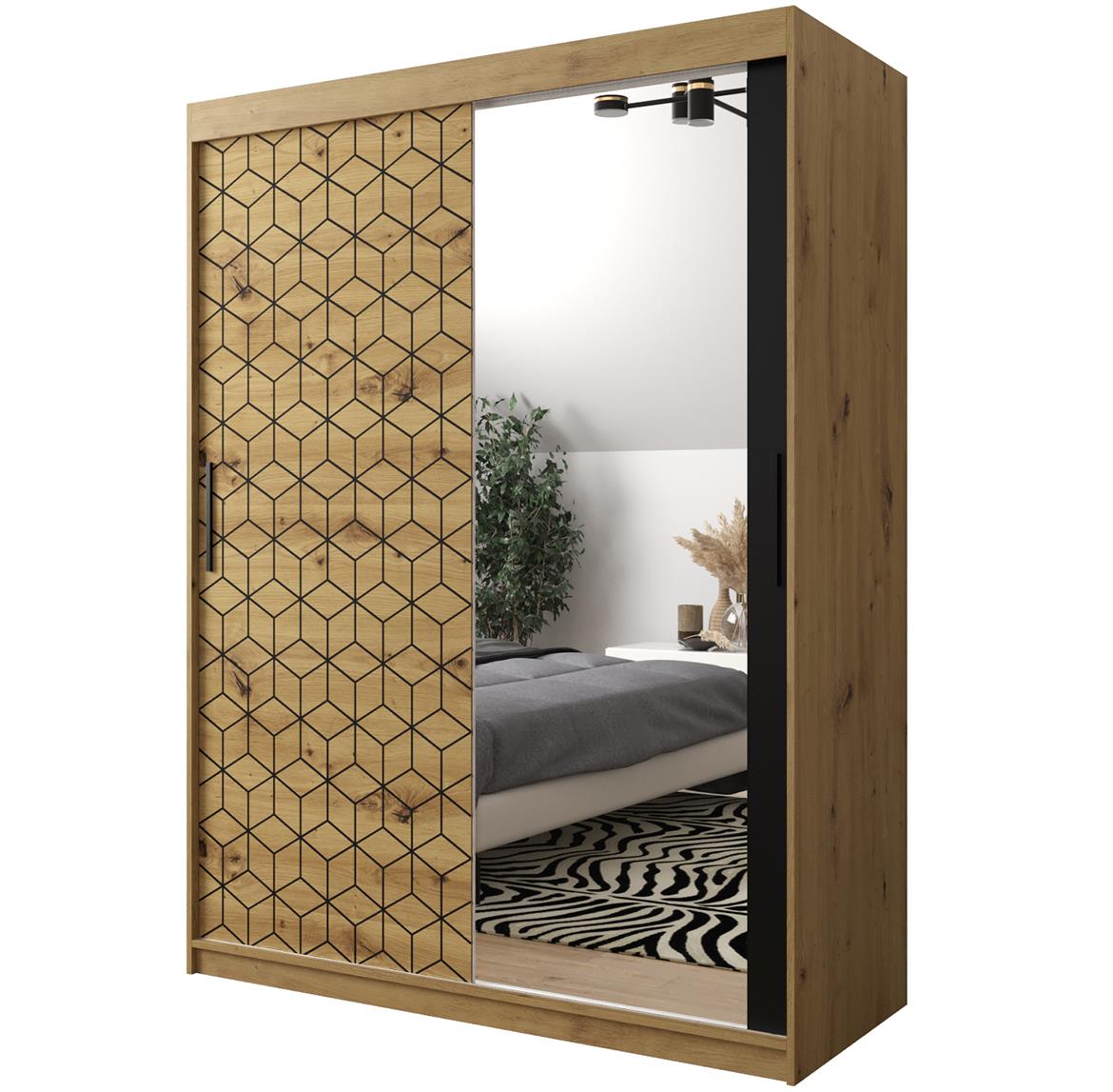 Hexagon ormar/ogledalo 2 vrata 150x62x250 cm natur (artisan hrast)