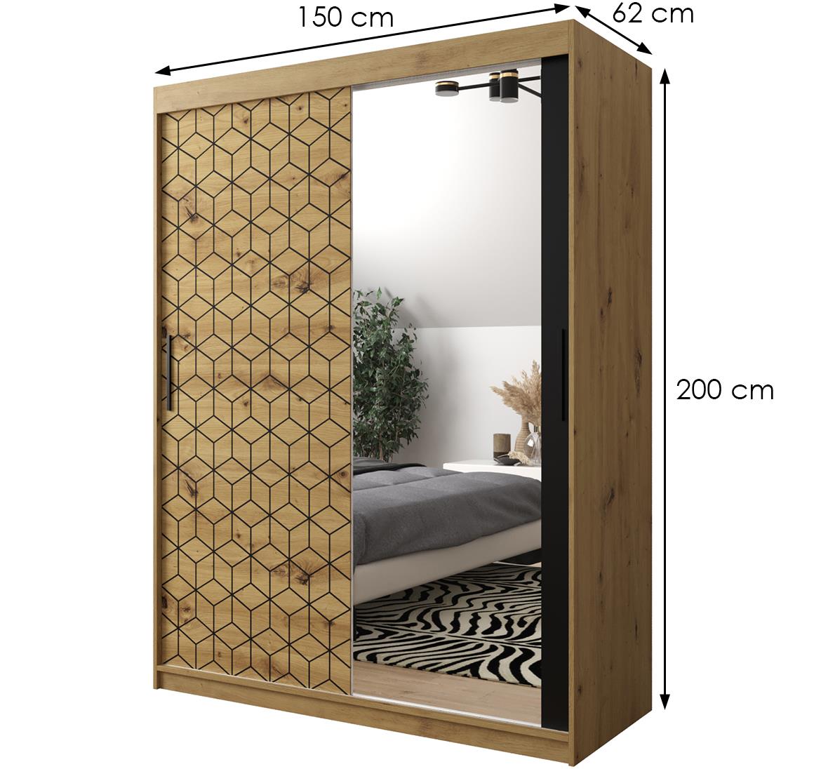 Hexagon ormar/ogledalo 2 vrata 150x62x250 cm natur (artisan hrast)