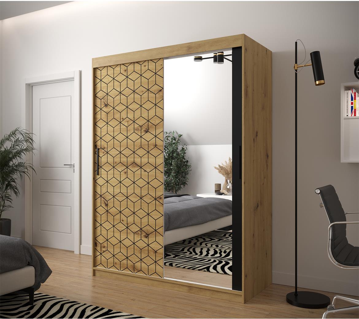 Hexagon ormar/ogledalo 2 vrata 150x62x250 cm natur (artisan hrast)