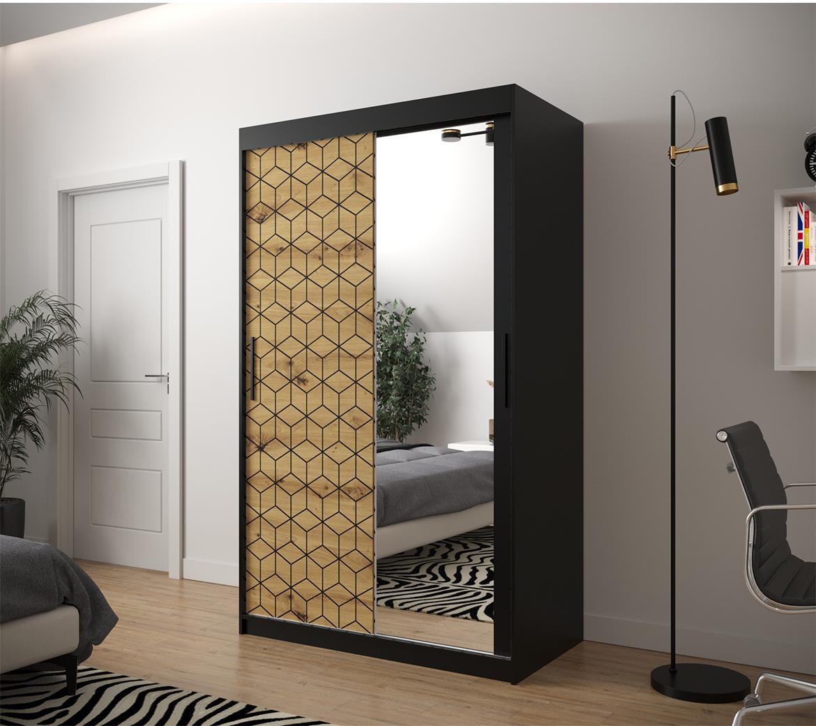 Hexagon ormar/ogledalo 2 vrata 120x62x200 cm natur (artisan hrast)/crni
