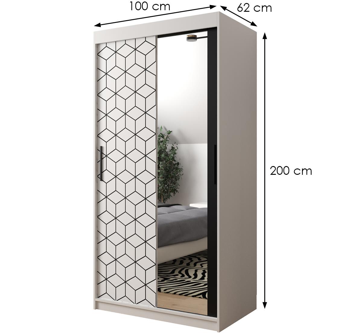 Hexagon ormar/ogledalo 2 vrata 100x62x200 cm beli